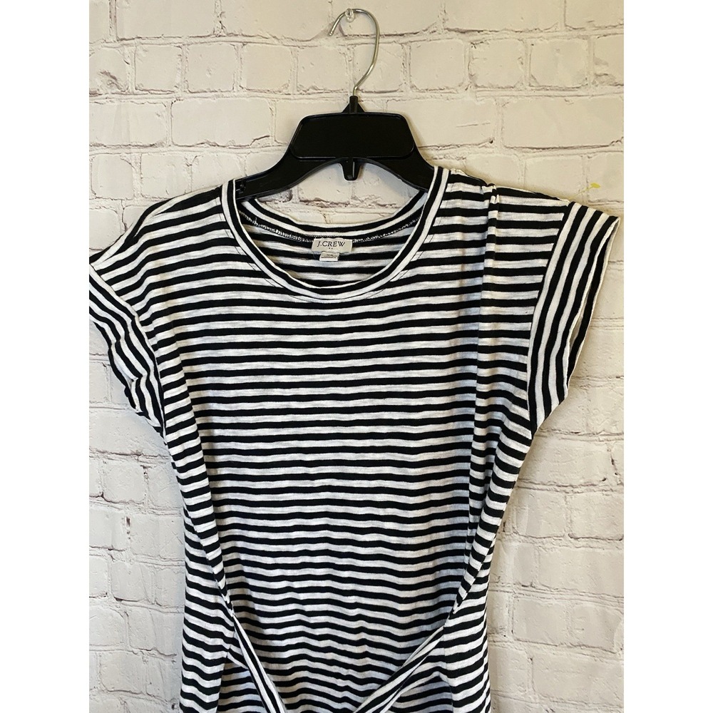 J Crew Midi Dress Womens Size XS  Black White‎ Striped Belted Cotton Casual - Picture 4 of 8